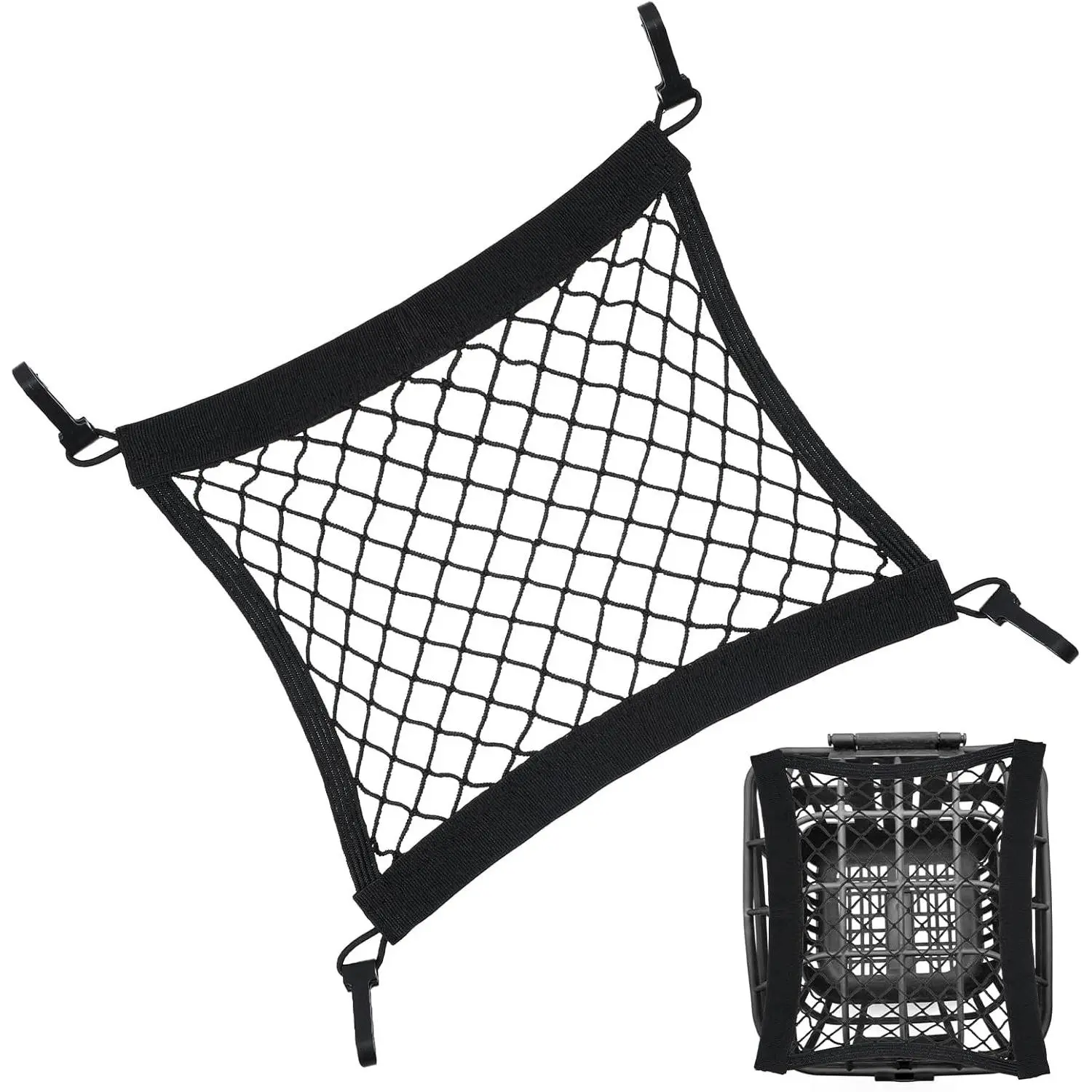 1 Pack Cargo Net for Motorcycle, Small Bungee Storage Net 12" x 11", Cargo Nets Helmet Luggage Nets, Elastic Bungee Mesh with 4 Hooks, Secure Gears & Helmet On Bike, ATV, Scooter, Black
