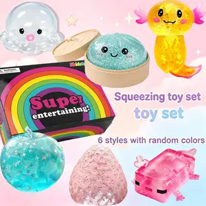 6pcs - Children's sensory squeezing toy set, 6 stress relieving simulation toys that can be infinitely squeezed. It is a fun gift for grandchildren during Christmas, and also suitable as a party, birthday, soft and relaxing toy