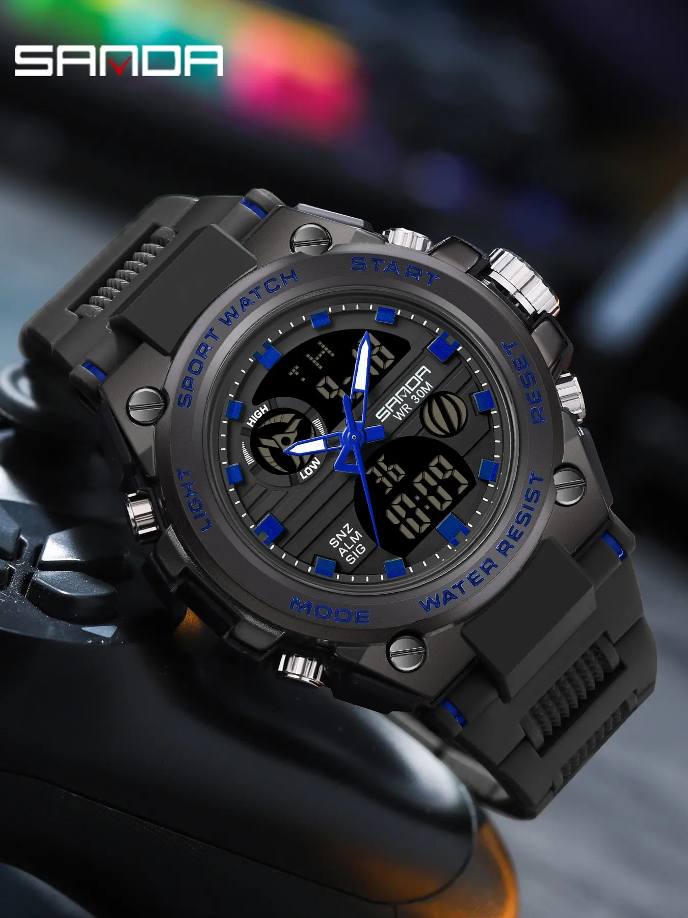 Men's Outdoor Sports Watch, 50m Waterproof, Multifunctional with Alarm, Stopwatch, Date Display, Blue & Durable Design