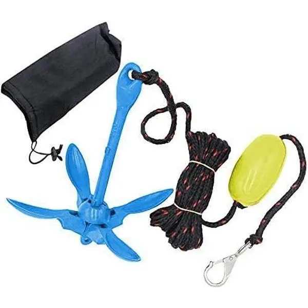 Folding Grapnel Anchor Kit with 30 ft Marine Rope, 1.5lb Portable System for Kayaks, Canoes, and Small Boats, Boating Accessory, Compact Kit, Includes Rope, Kayaking Gear, Water Sports, Functional Kit