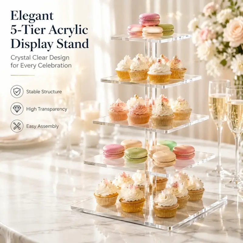 5-Tier Crystal Clear Acrylic Dessert Stand - Elegant Display Rack for Cupcakes, Macarons & Wedding Parties, Cupcake Stands