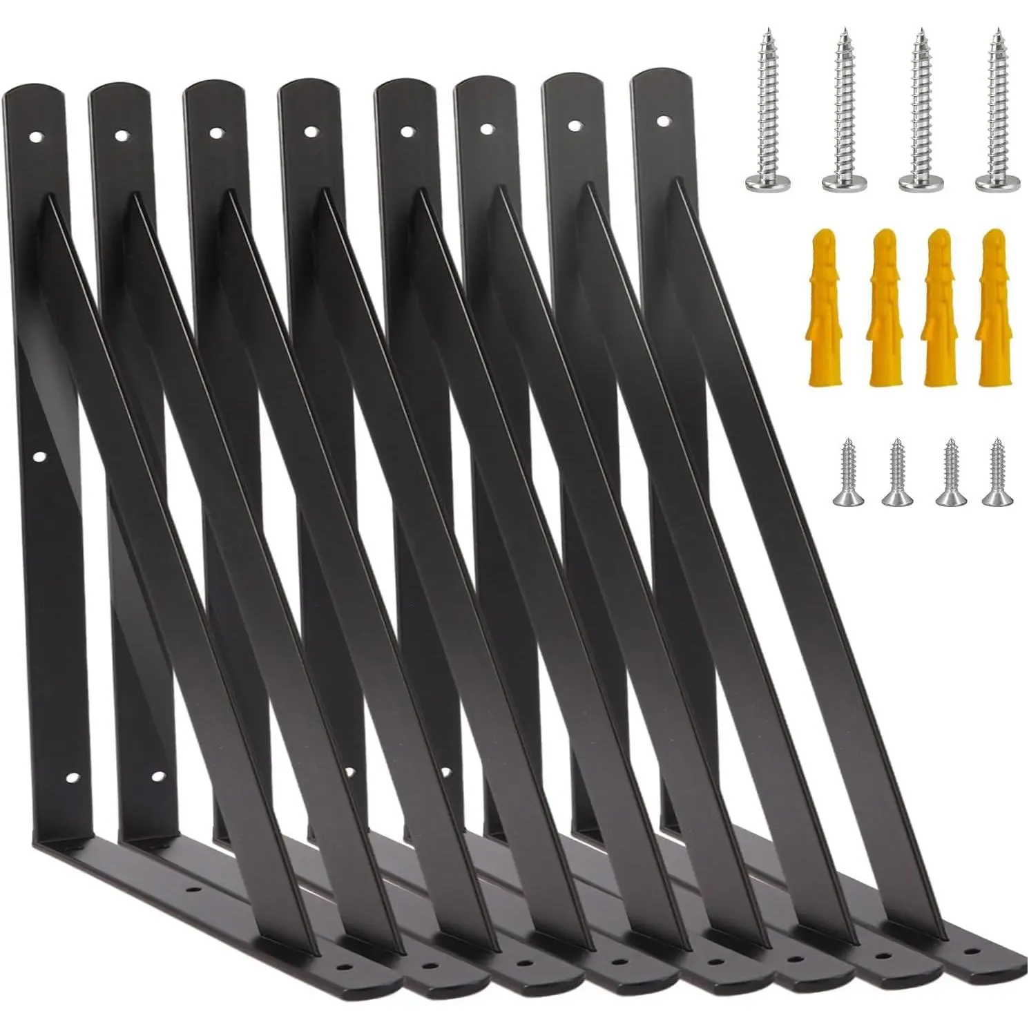 Heavy Duty Metal Shelf Brackets, Pack of 2 - 18-Inch Industrial Steel L-Brackets, 90-Degree Black Wall Mount Supports with Screws (457x295mm)