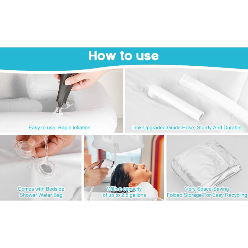 Inflatable Shampoo Basin, Loc Detox Tub for Dreads, Shampoo Buddy Bowl for Bedridden, Disabled,Injured with 2.5 GL Portable Water Shower Bag（Black）