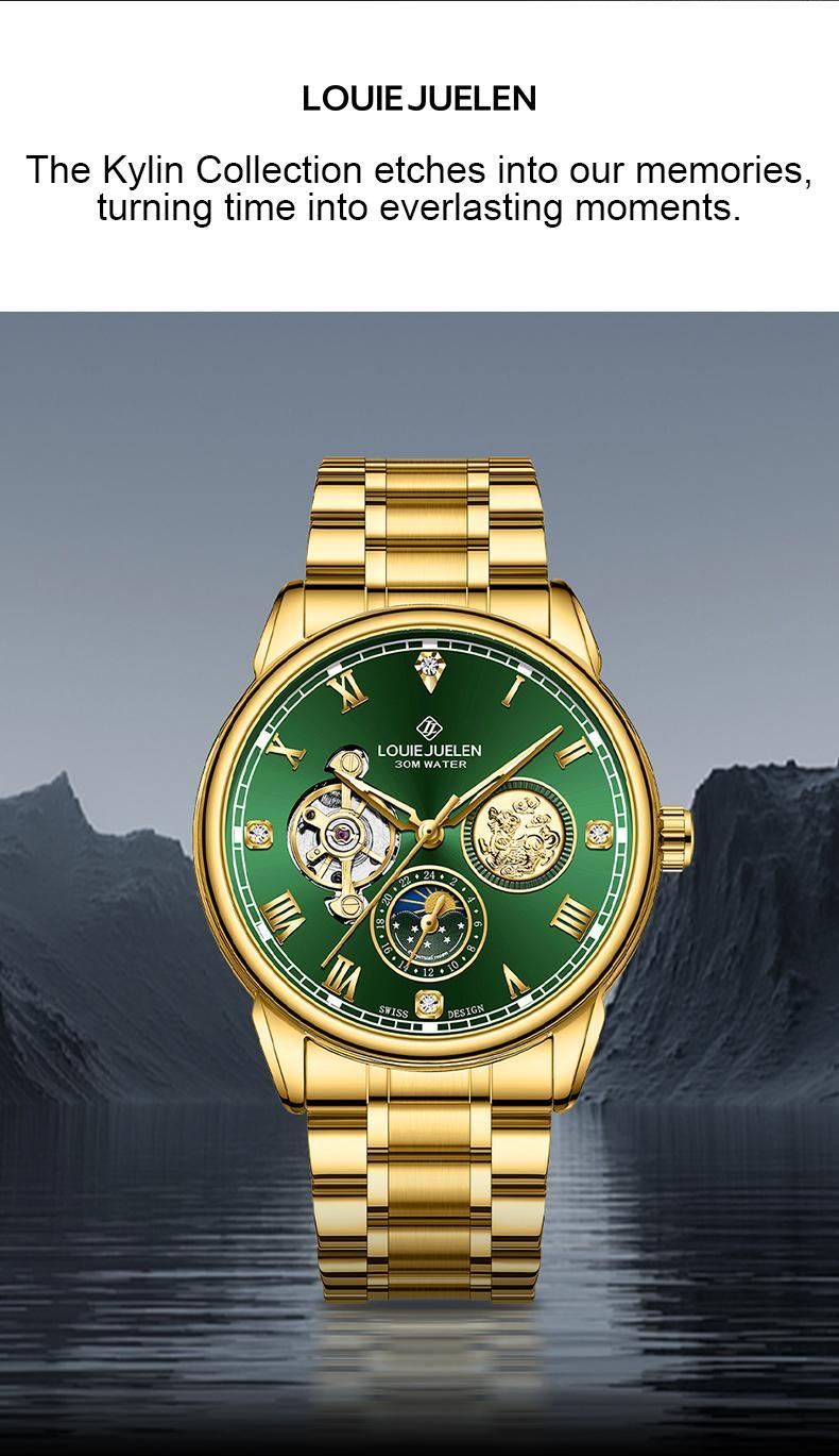 2025 New Luxury Authentic Men's Watch Swiss Automatic Mechanical Movement Original Business Watch LOUIEJUELEN Brand Luminous Display Waterproof Stainless Steel Strap Men's Watch