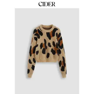Cider [size 2-10] Knitted Round Neckline Leopard Crop Sweater