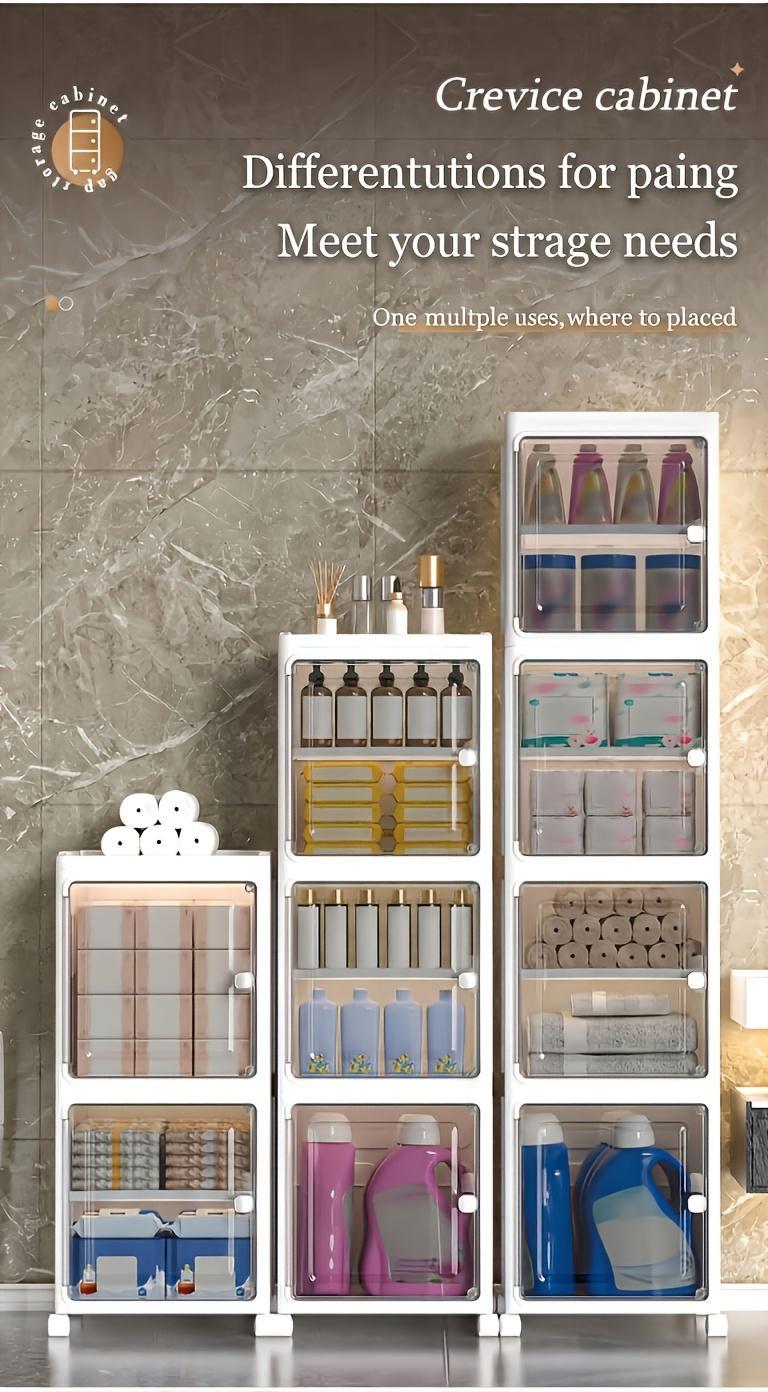 Naviconvex 8.7/12.6 Slim Storage Cabinet with Doors, 2-5 Tier Narrow Space Organizer, Large Capacity Freestanding Bathroom Kitchen Laundry Room Storage Solution