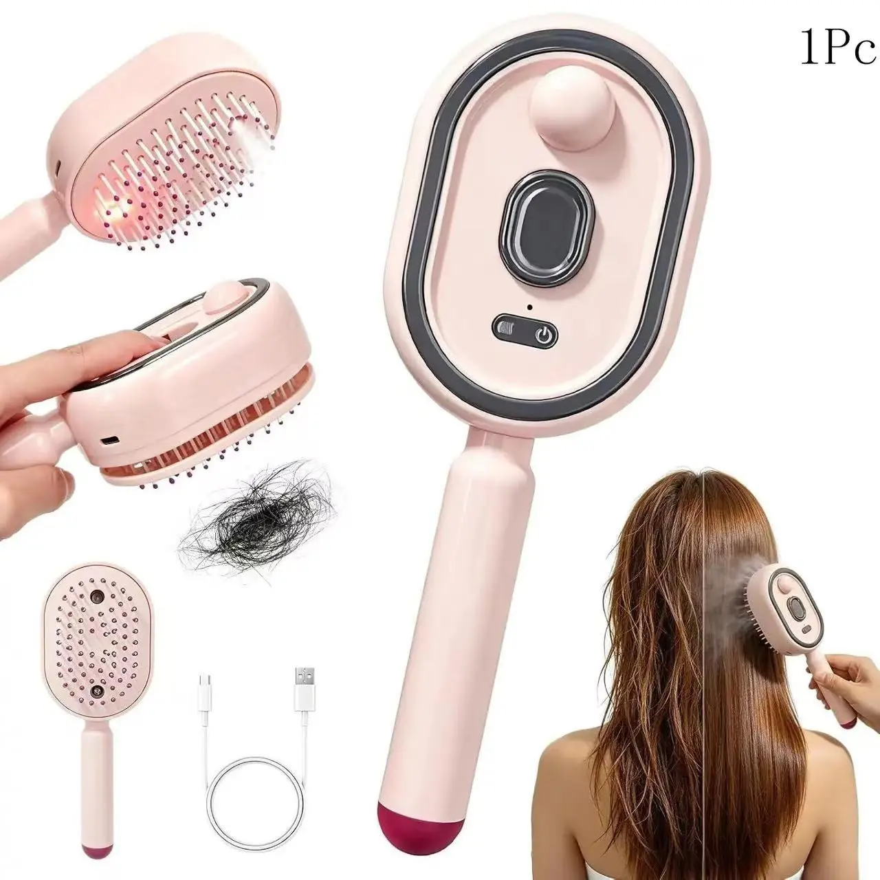 Quickly Smooth Frizzy Hair, Wireless Self-Cleaning Steam Comb, Rechargeable Warm Mist Humidifying Brush, Portable Travel Hair Care Tool