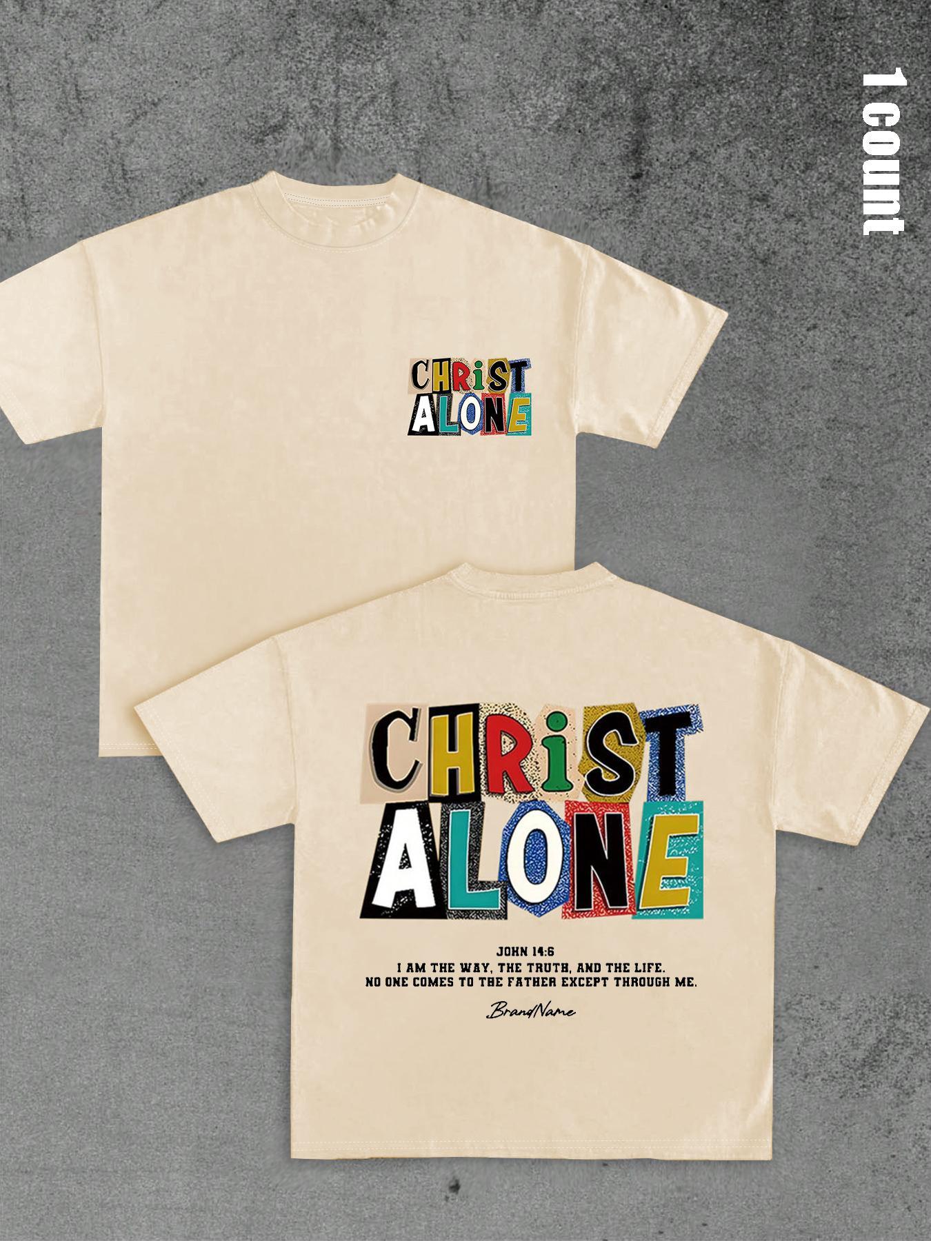 Unisex's Colorful Letter Print Round Neck Graphic Tee, Regular Fit Casual Everyday Wear Short Sleeve T-shirt for Summer, Men's Top for Daily Wear, Tropical