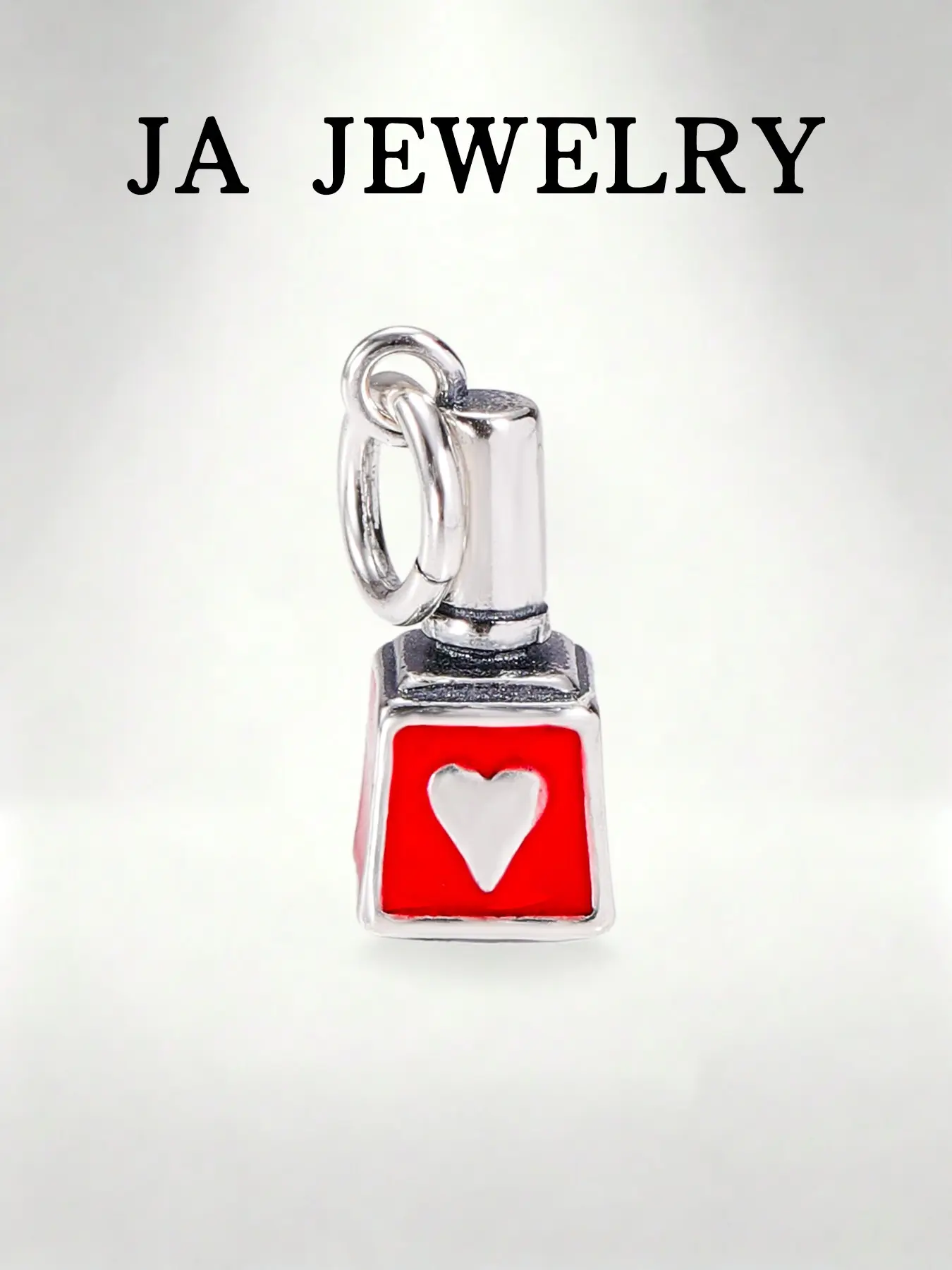 Ja S925 Silver Color Nail Polish Charm, Enamel Heart Cosmetic Bottle Pendant, Cute Makeup Dangle for Bracelet Necklace, Girls Gift, Heart Pendant Necklaces