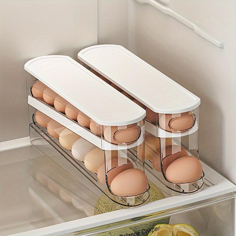 Clear Egg Storage Box, Space Saving Rolling Egg Storage Box for Refrigerator Side Door, Durable Plastic Egg Organizer, Home & Kitchen Accessories