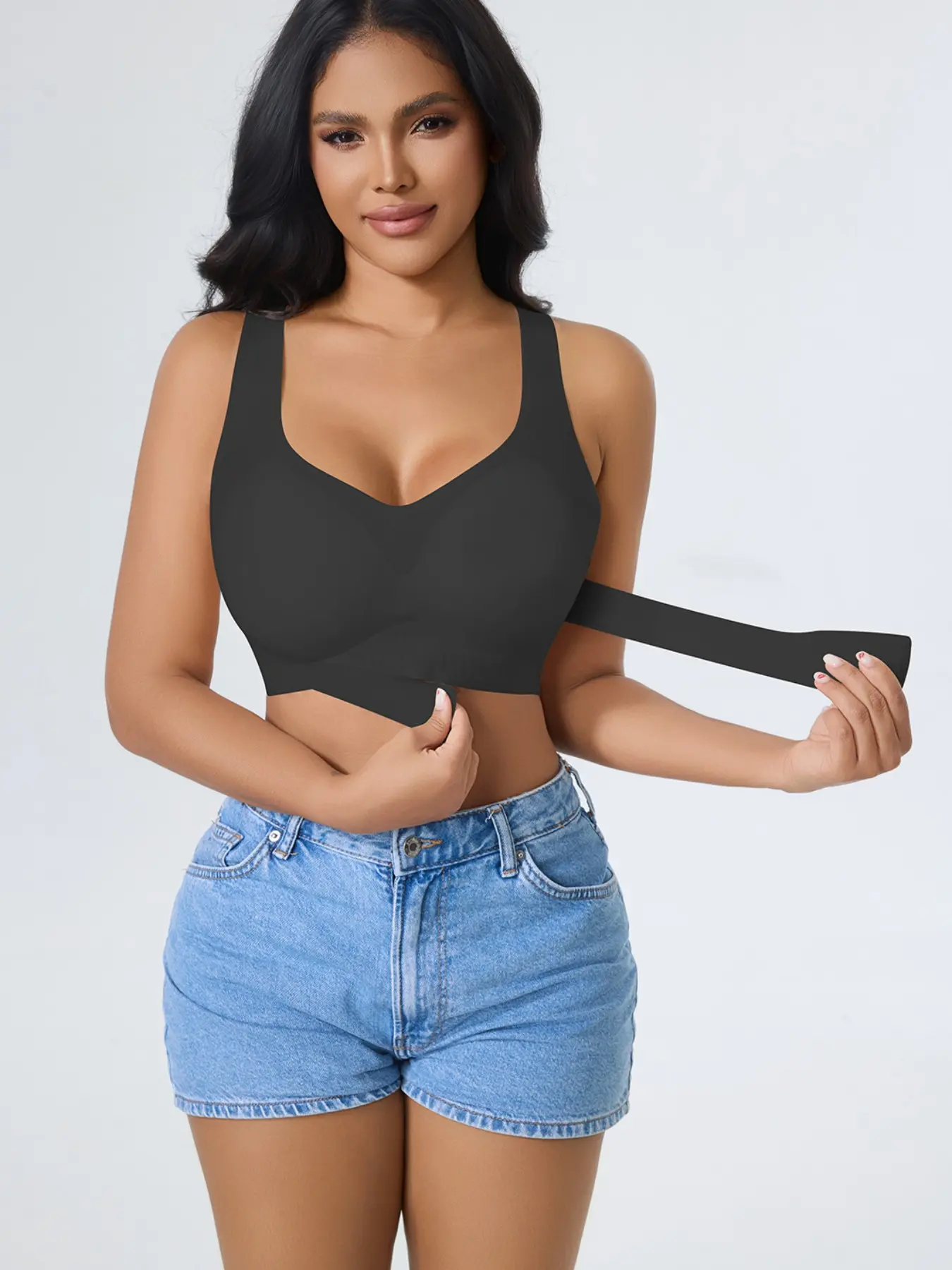 Single Piece Front Buckle Women's Lingerie, Seamless Full Coverage Bralette, High Support Back Cross Design, Comfortable Plain Color Daily Wear