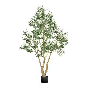 VEVOR 6FT Artificial Olive Tree with Black Pot, Tall Fake Tree with Natural Wood Trunk Realistic Green Leaves and Fruits, Indoor Faux Plant for Home, Office, Living Room, Corner Decor