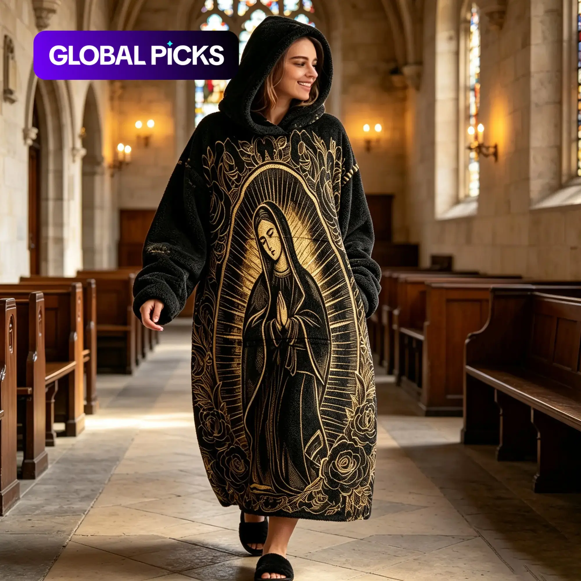 Hooded Blanket, Wearable Throw, Mary Rose Print, Printed Blankets, Soft Flannel, Cozy Sofa Cover, Air Conditioning Blanket, Nap Blanket, Office Bed Camping Travel #GLOBAL PICKS