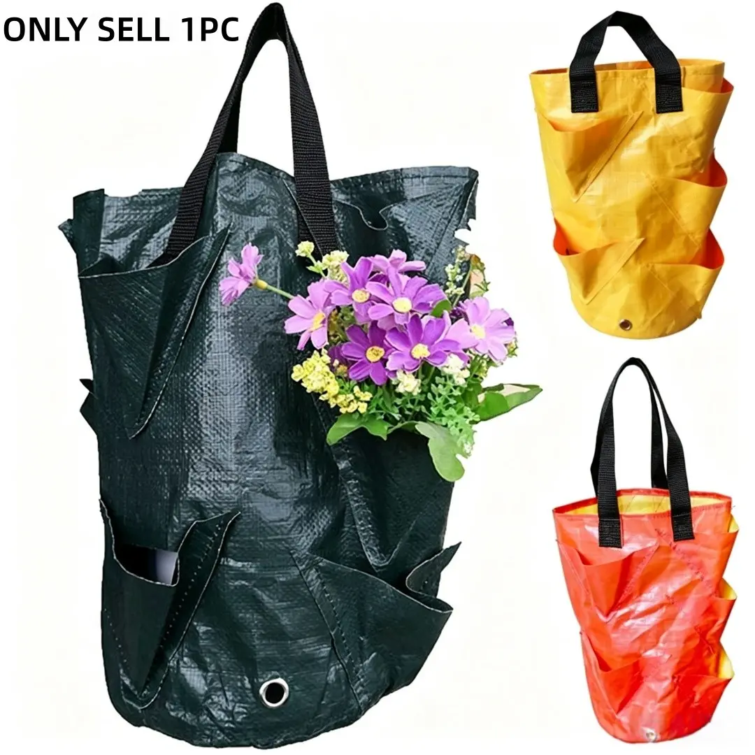 Multi-Pocket Hanging Strawberry Planting Bag, Vertical Hydroponic Container, Thick Pe Breathable Gardening Pot, Random Color Delivery