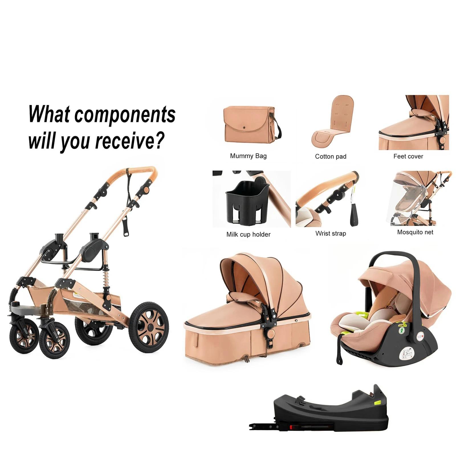 3-in-1 Multi-Role Baby Stroller Travel System with Car Seat Base, Adjustable Bassinet, Folding Newborn Stroller Design, Reversible Seat, Lightweight Build, Backpack, Changing Pad, Large Storage, Zip Footcover