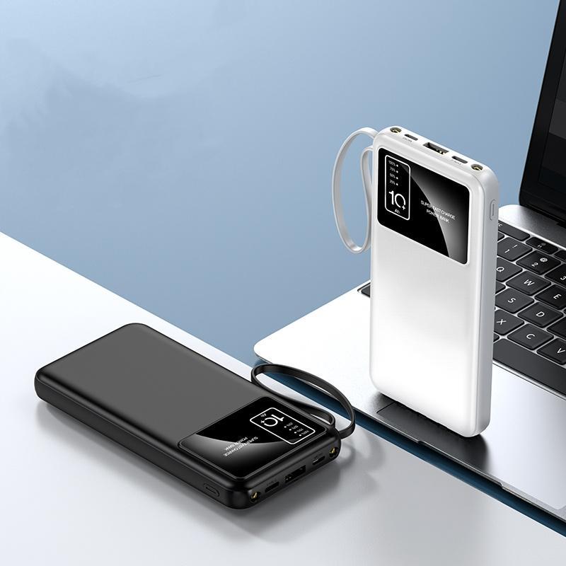 10,000 mAh Portable Charger Power Bank, Mini Battery Pack with 4 Built-In Cables, USB Charger Mobile Power Bank for iPhone 13&ndash;16 and Samsung Android Phones, External Battery Pack