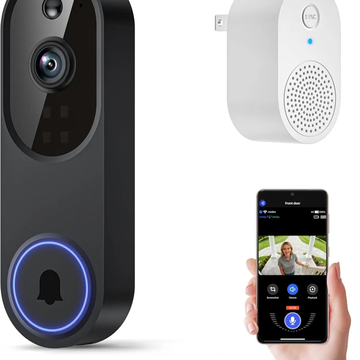 1080P Wireless Wi-Fi Video Doorbell Camera, Home Security Doorbell, Two-Way Audio, Night Vision, Cloud Storage, Smart Ai Motion Detection, 2.4GHz Wi-Fi Only