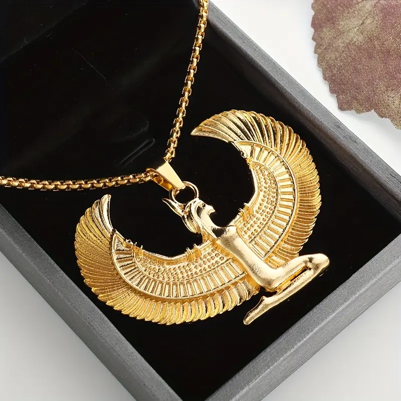 1pc New Fashion Ancient Egyptian Goddess Isis Wings Pendant Necklace for Men and Women Vintage Good Luck Amulet Jewelry Gift