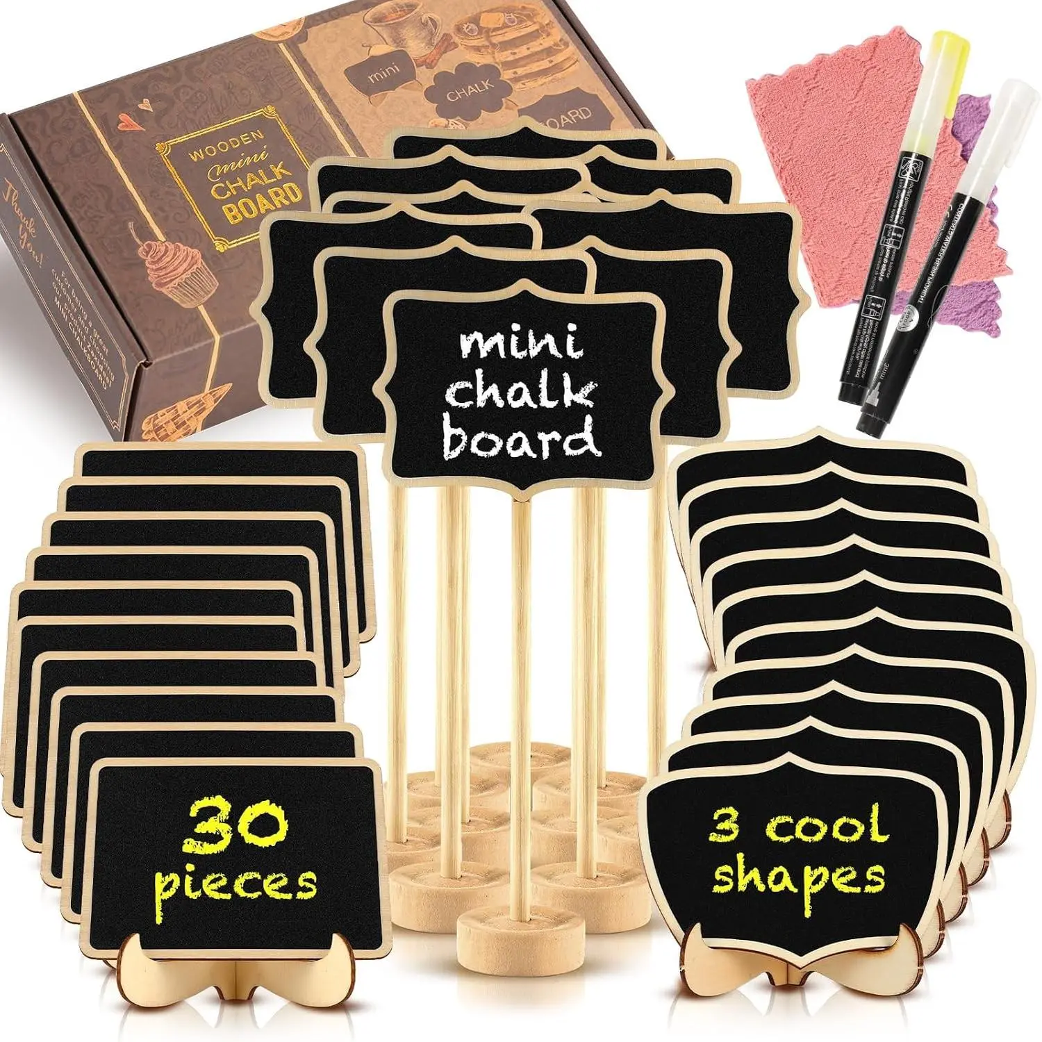 Mini Chalkboard Signs 30 Pack - Framed Small Blackboard Food Labels with Easel Stand for Party Buffet, Wedding, Table Numbers & Place CardsGift