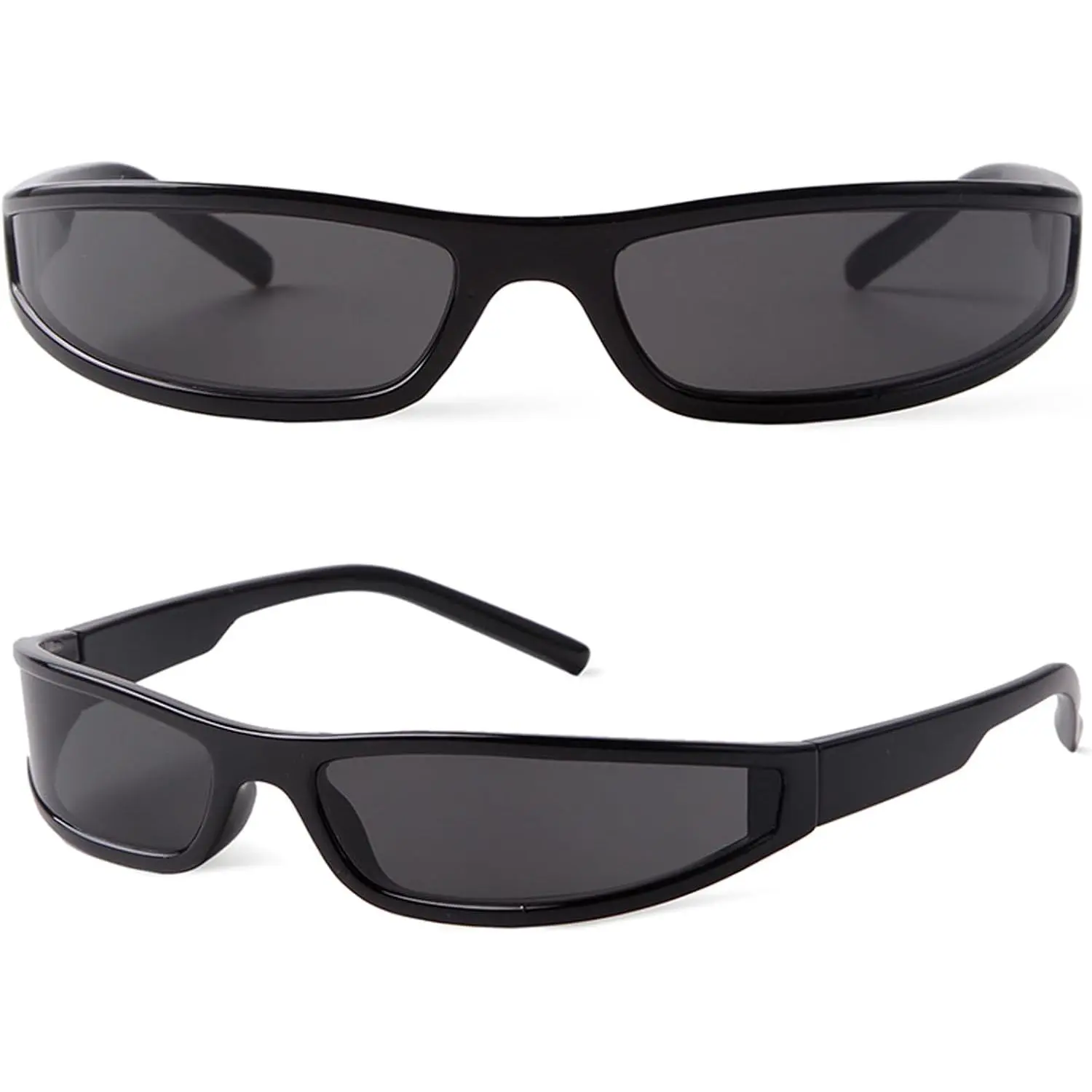 Y2K Wrap Around Sunglasses for Women Men Small Narrow Frame Rectangle Sunglasses 90s Small Face Futuristic Sports Shades