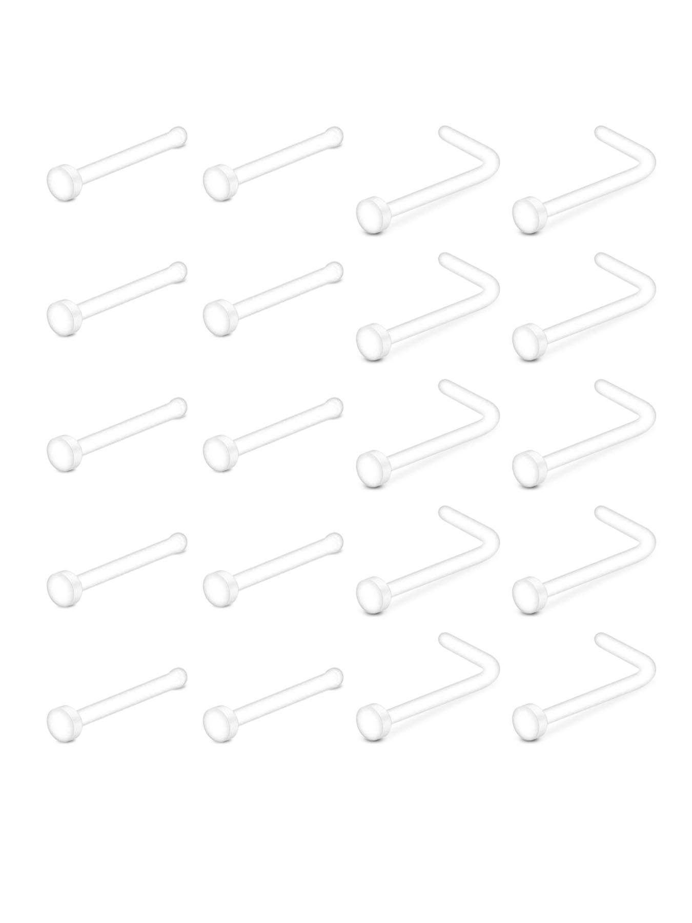 Unisex Transparent Nose Ring, 20pcs/set L-shaped Straight Nose Ring, Nose Studs, Nose Ring Holder, Nose Ring Kit, Nose Piercing Kit, Fashion Accessorie for Men and Women