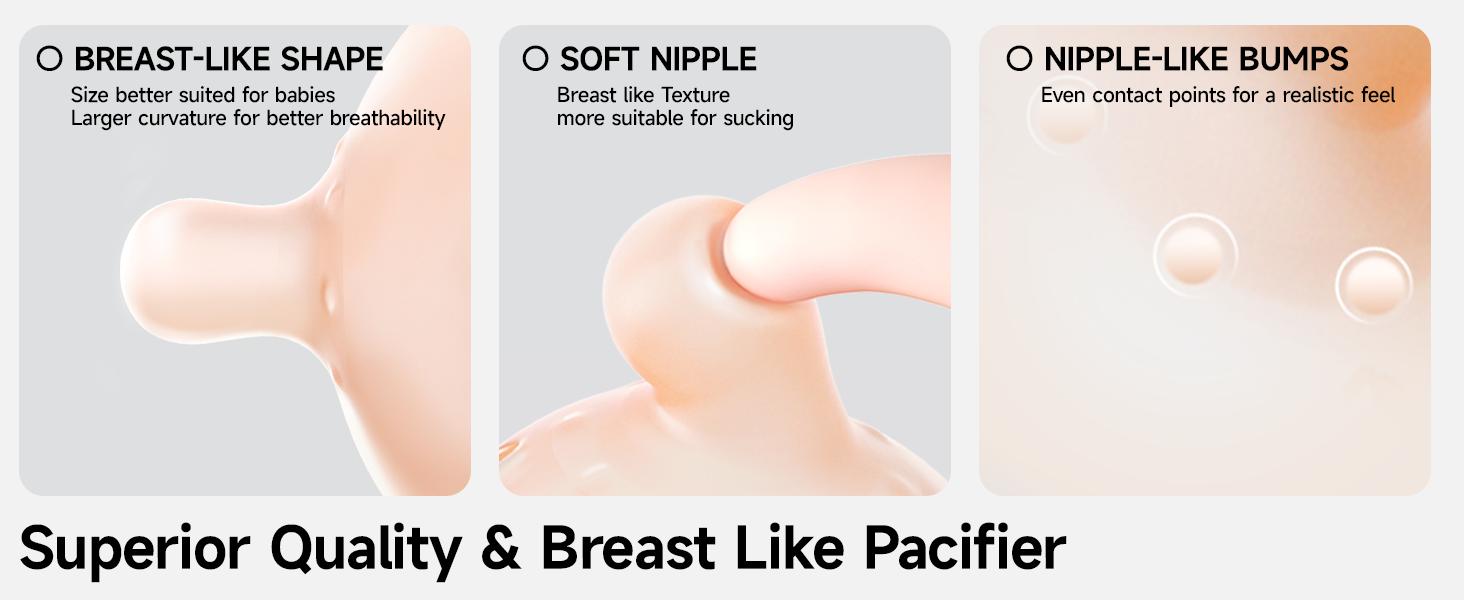 Baby Pacifier Set with Clip, 4-Pack Soothing Infant Pacifiers, Non-Contact Shield, BPA-Free Food-Grade Silicone