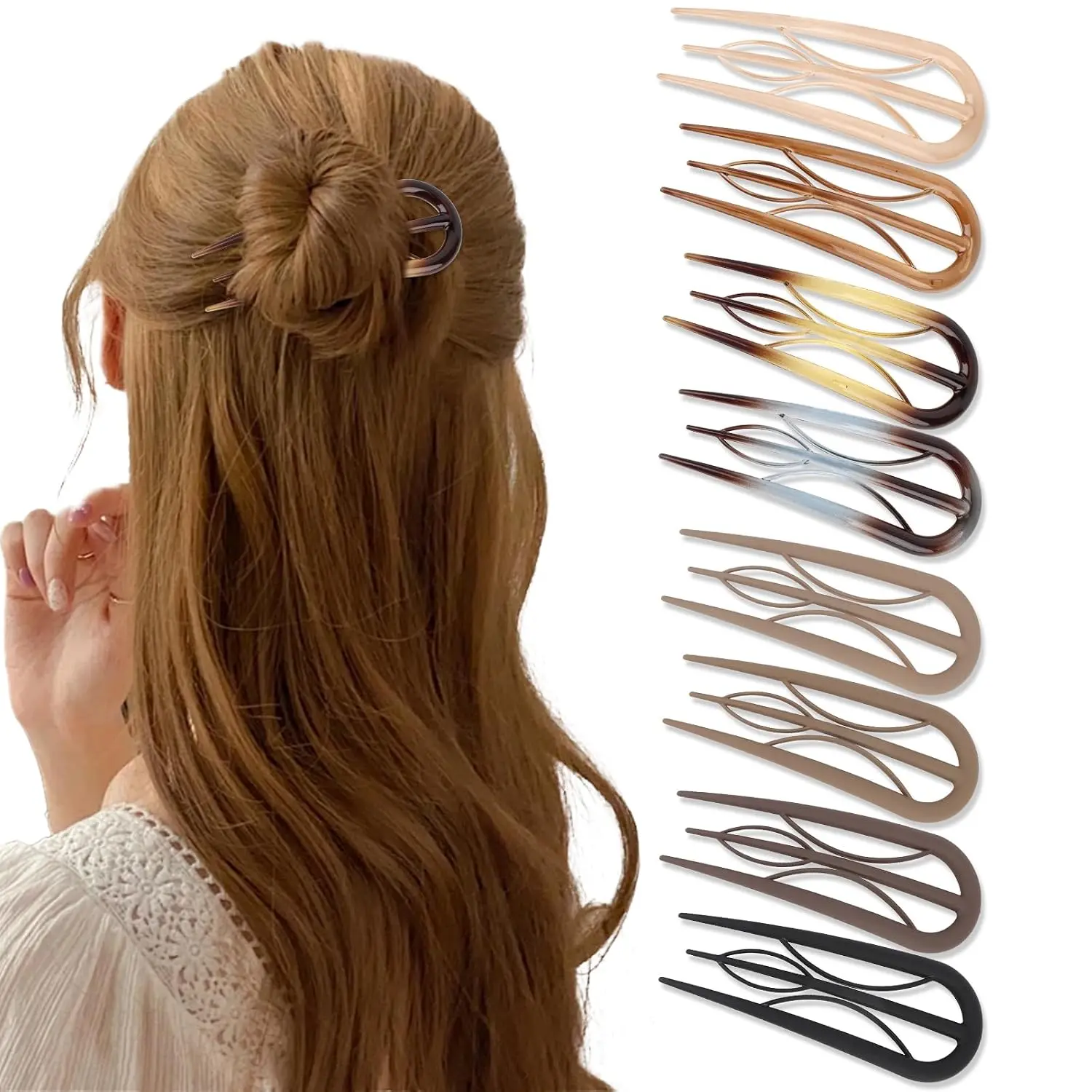 8 Pack  Hair Pins for Women, U Shaped Bobby Pins Hair Forks for Buns Updos Internal  No Slip  Twist Tool Decorative Hairpin for Thin/Thick Hair