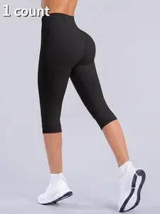 Women Workout Capris Yoga Legging High Wasit Tummy Control Scrunch Butt Lifting Solid Color Slim Leggings High Waist Leggings Workout Yoga Pants for Sports Gym Dailywear