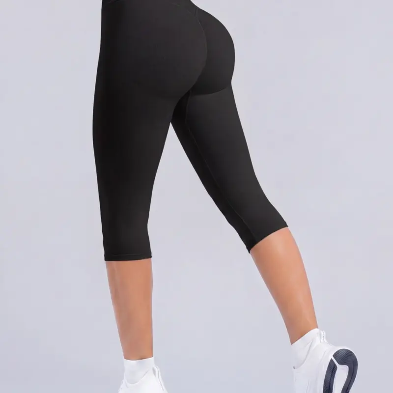 Women Workout Capris Yoga Legging High Wasit Tummy Control Scrunch Butt Lifting Solid Color Slim Leggings Workout Yoga Pants for Sports Gym Dailywear Workout Sportswear