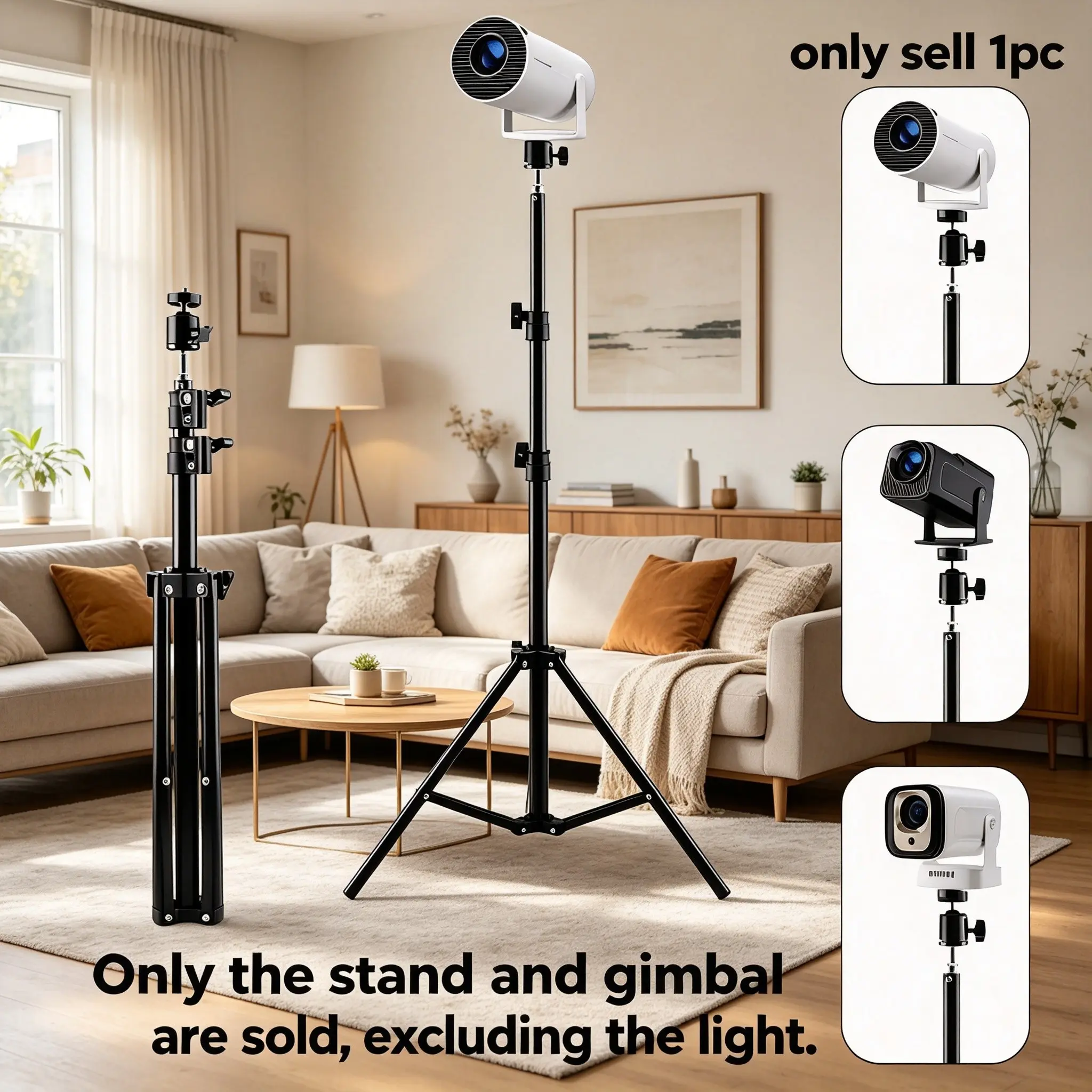 Multi-Functional Adjustable Photography Floor Stand, Heavy-Duty Alloy Tube, 1/4 Inch Universal Mount, Foldable Tripod for Indoor & Outdoor Use