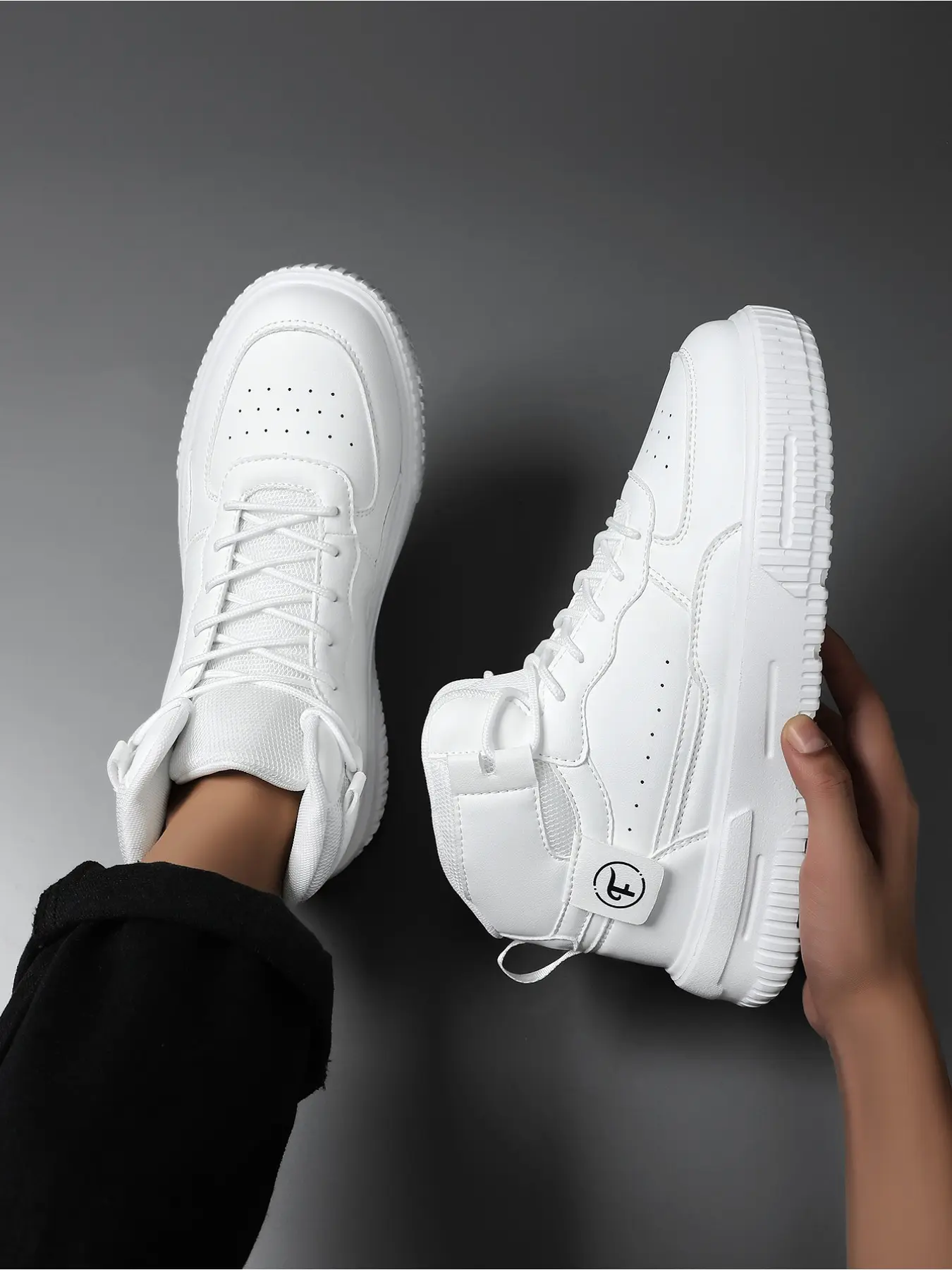 Stylish Men's All Black High Top Sneakers, Waterproof Leather Platform Thick Sole Skate Shoes, Wear Resistant Casual Work Footwear for Daily Commute, Party & Outdoor Walking