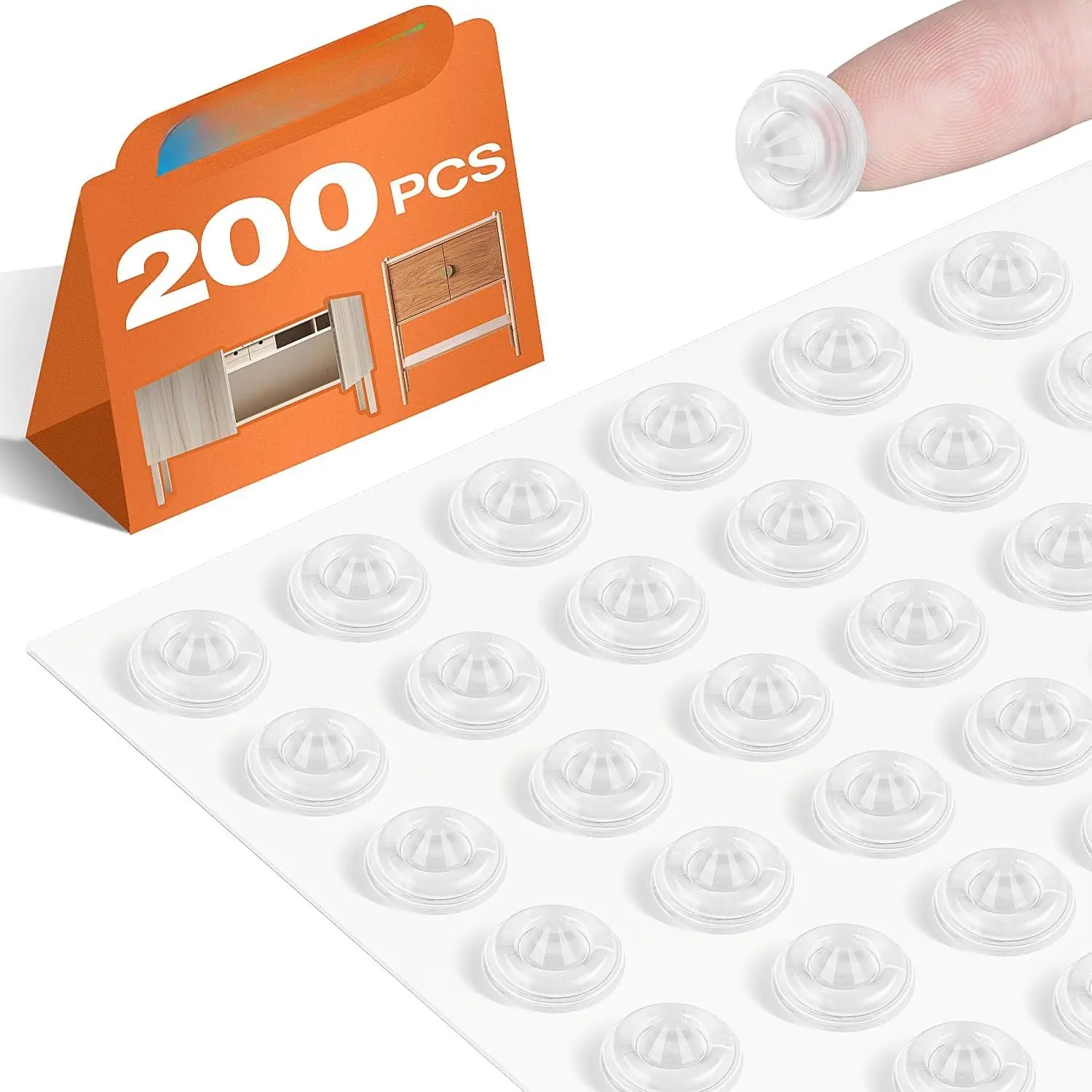 200 count Cabinet Door Bumpers Clear Rubber Self Adhesive Cabinet Stoppers | Sound Dampening Pads Cupboard Door Bumpers Dots for Kitchen Drawers, Picture Frames, Furniture
