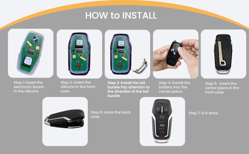 Key Fob Shell Case Replacement Fits for Ford F150 F250 2015 2016 2017 FCC ID:M3N-A2C31243300 P/N:164-R8117 Keyless Entry Remote Control 5 Button Pad Cover