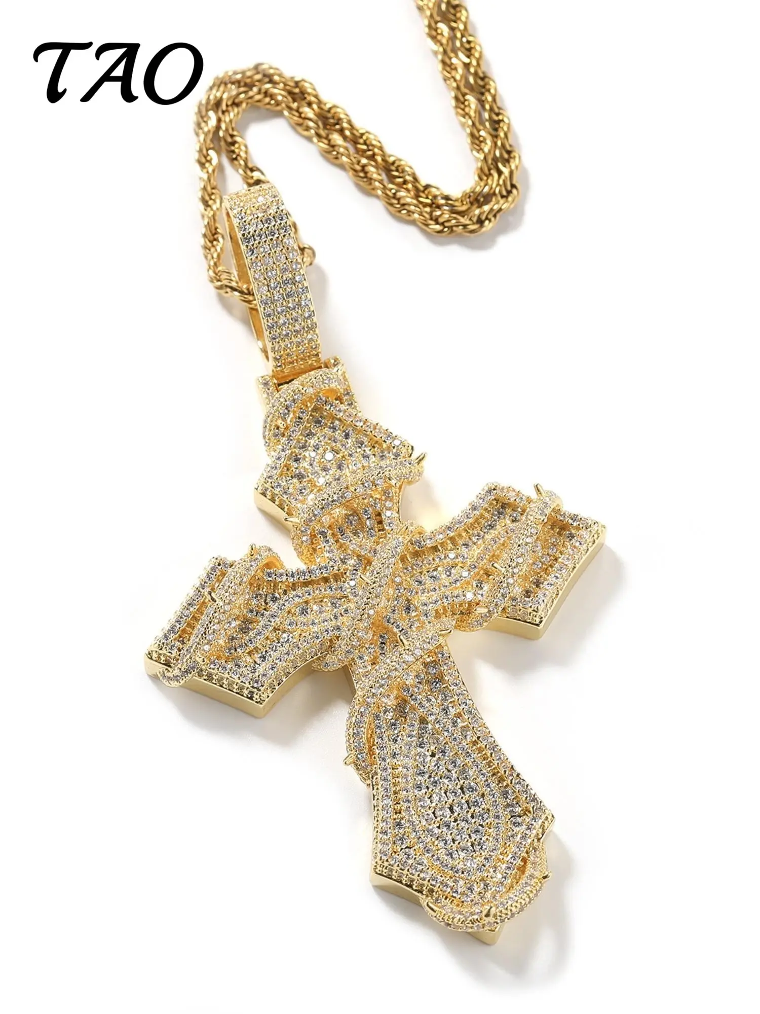 Creative Zircon Cross Pendant Necklace, 24-Inch Chain, Hip Hop Style, Luxury and Unique, Street Fashion, All Seasons Wear