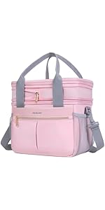 Lunch Bag Women Double Deck Quilted Puffer Insulated Lunch Cooler Leakproof Durable Reusable For Work Picnic Meal Prep