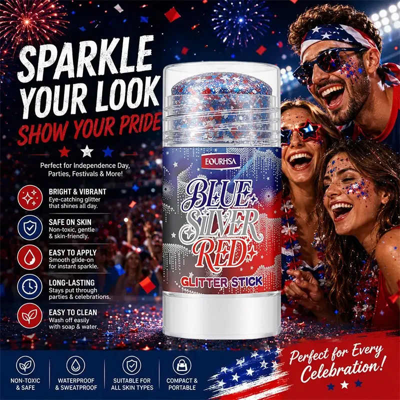 July 4th Glitter Lollipops, 250th Anniversary Sparkling Face Accessories, Patriotic Blue Body Glitter, Independence Day Makeup