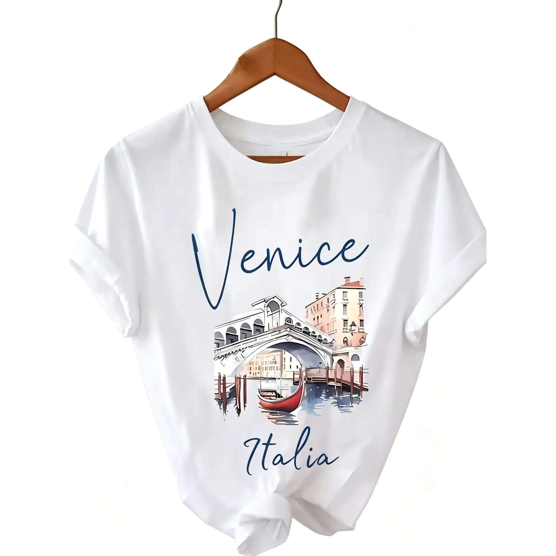 Women's Venice Italy Graphic T-Shirt - Casual Short Sleeve Round Neck Top in Soft Stretch Knit, Summer Vacation Traveller Gift, Shortsleeve, Fitted, Women's Clothes, T Shirts For Women