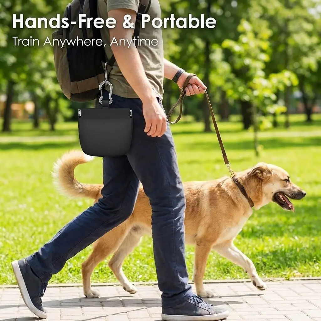 Portable Dog Treat Bag, Single Hand Opening Silicone Waterproof, Ideal for Pet Travel and Training, Convenient Dog Food Snack Holder