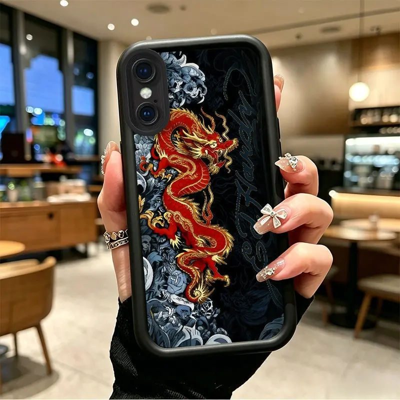 Phone case for iphone X XS XSMAX Gift TPU Shockproof Gilded Red Oriental Dragon Art Full cover protection Celestial Eye Layered Phone Case BOJTMYQ5, Smartphone, Handheld, Cellphone