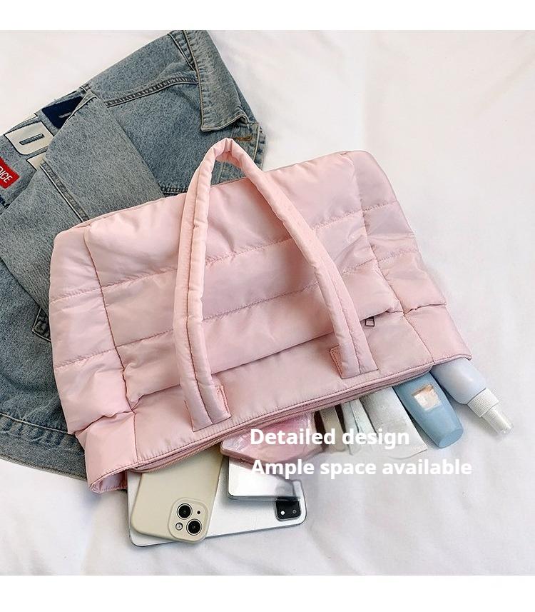 Cozy Blush Pink Cloud Tote Bag, Lightweight Quilted Padded Shoulder Handbag With Soft Fabric, Spacious Compartment For Everyday Use, Work Commute, Weekend Trips And Travel Essentials