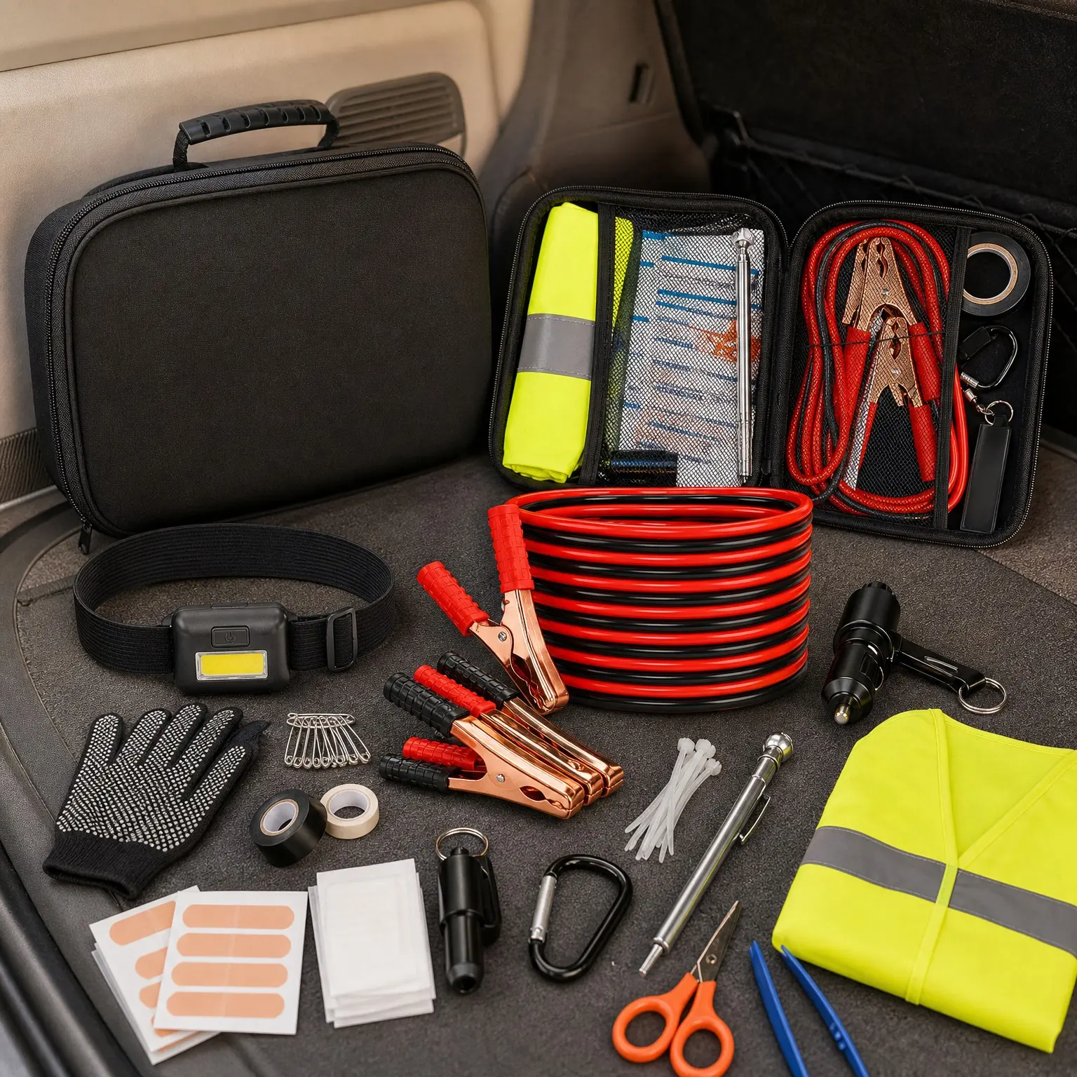 Portable Car Roadside Emergency Kit - Black Car Safety Kit for Vehicle Emergencies
