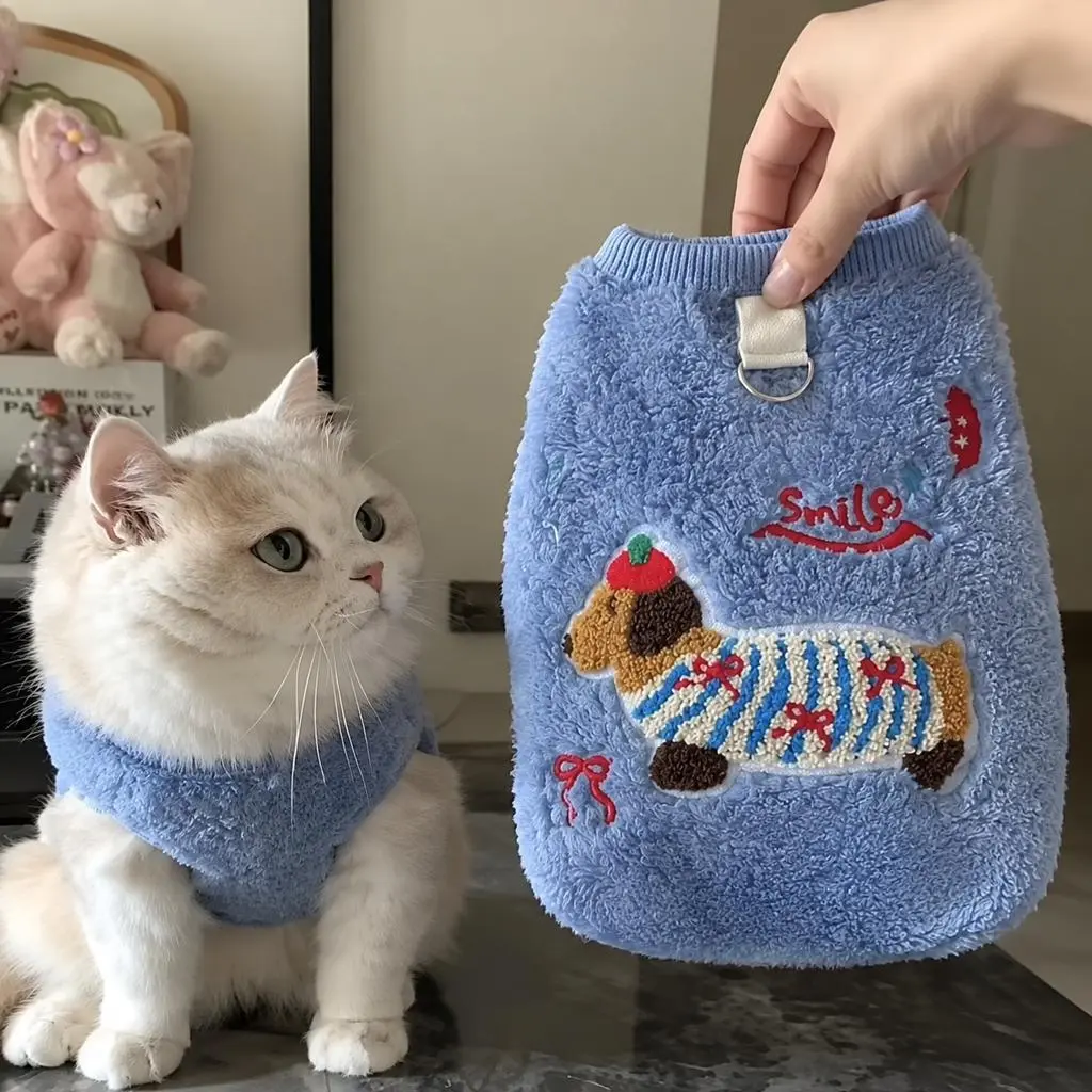 Outdoor vest for pets—warm vests for dogs and cats, including plush fleece clothing for Bichon Frises and other breeds.