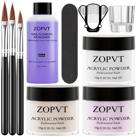 Acrylic Powder Nail Art Kit, 3 Colors Set with Crystal Powder & Tools, Beginner-Friendly Manicure Starter Kit for Home Use, Acrylic Nails Kit, Nail Art Supplies, Nail Art Products