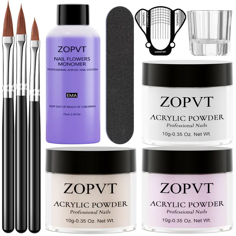 Acrylic Powder Nail Art Kit, 3 Colors Set with Crystal Powder & Tools, Beginner-Friendly Manicure Starter Kit for Home Use, Acrylic Nails Kit, Nail Art Supplies, Nail Art Products