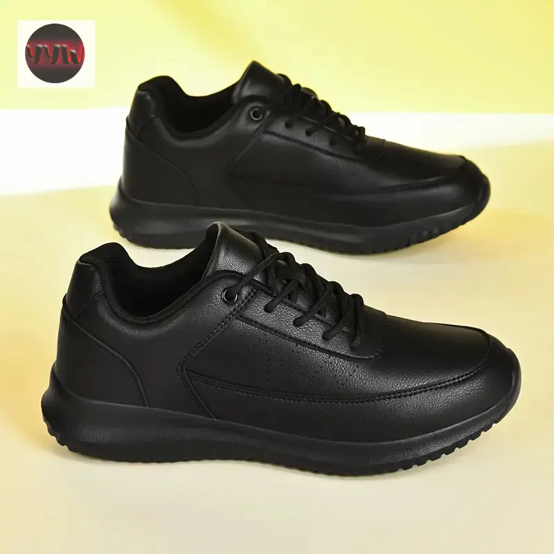 YYW1 Men's Classic Casual Chef Shoes - PU Upper, Square Toe, Workout & Daily Shoes, Lace-Up Closure, All-Season Comfortable Casual Sneakers
