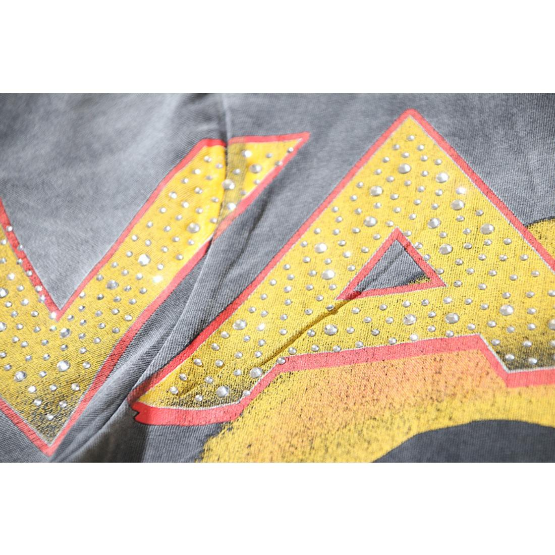 Vale Vintage Washed Streetwear T-Shirt, Bling Rhinestone Heat Transfer Print, Retro American High Street Singer Portrait & Letter Graphic, Y2K Hip Hop Summer Cotton Crew Neck Short Sleeve Tee