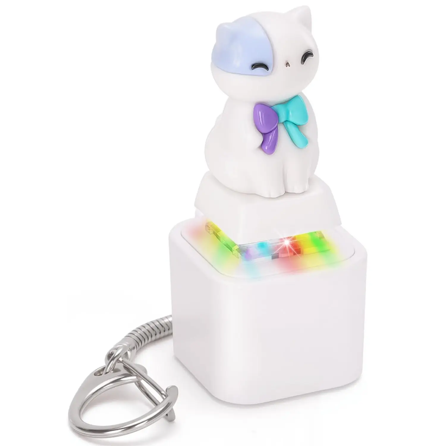 Meowing Cat Keyboard Clicker Keychain, Rechargeable Fidget Toy with LED Light and Sound, Cat Gift for Asmr, Office and Anxiety Relief