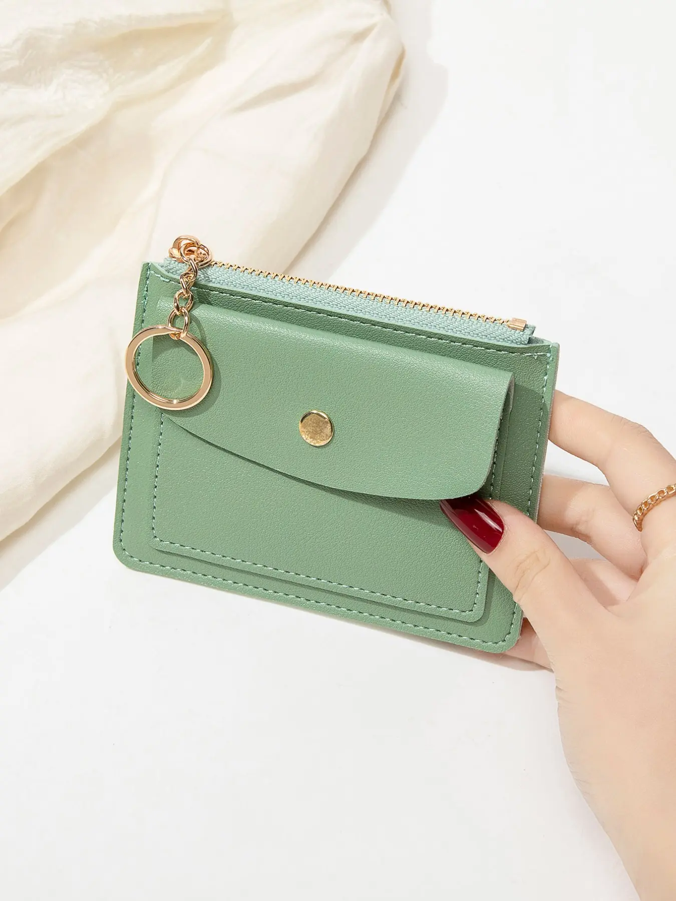 Lightweight And Portable Card Wallet, Suitable For Both Men And Women, Multifunctional Coin Purse, Zipper Compartment Can Hold Coins, Cash, Cards, Pure Color Minimalist Design, With Keychain, Suitable For Daily Use