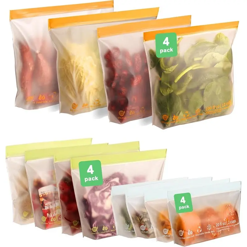 Pack Reusable Sandwich Bags, Silicone Bags for Food Storage Freezer Bags