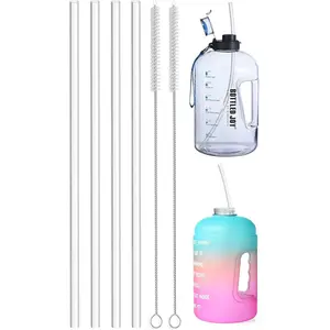 1 Gallon Water Bottle, 15 inch Extra Long Reusable Clear Silicone Straws, 4-Pack Flexible Straws for Stanley 40 oz Tumbler, 128 64 oz Tumbler with Brush, Wine Bottle